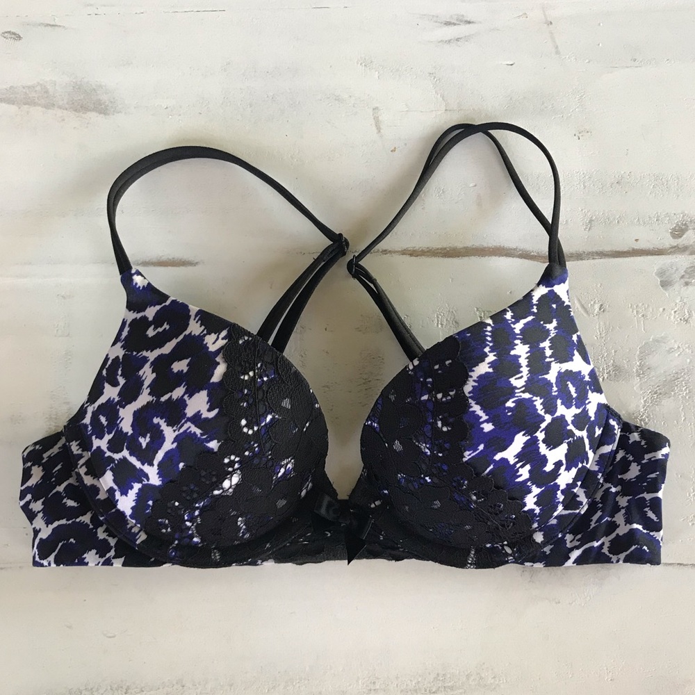 Blue Leopard Print Victoria's Secret Push Up Bra